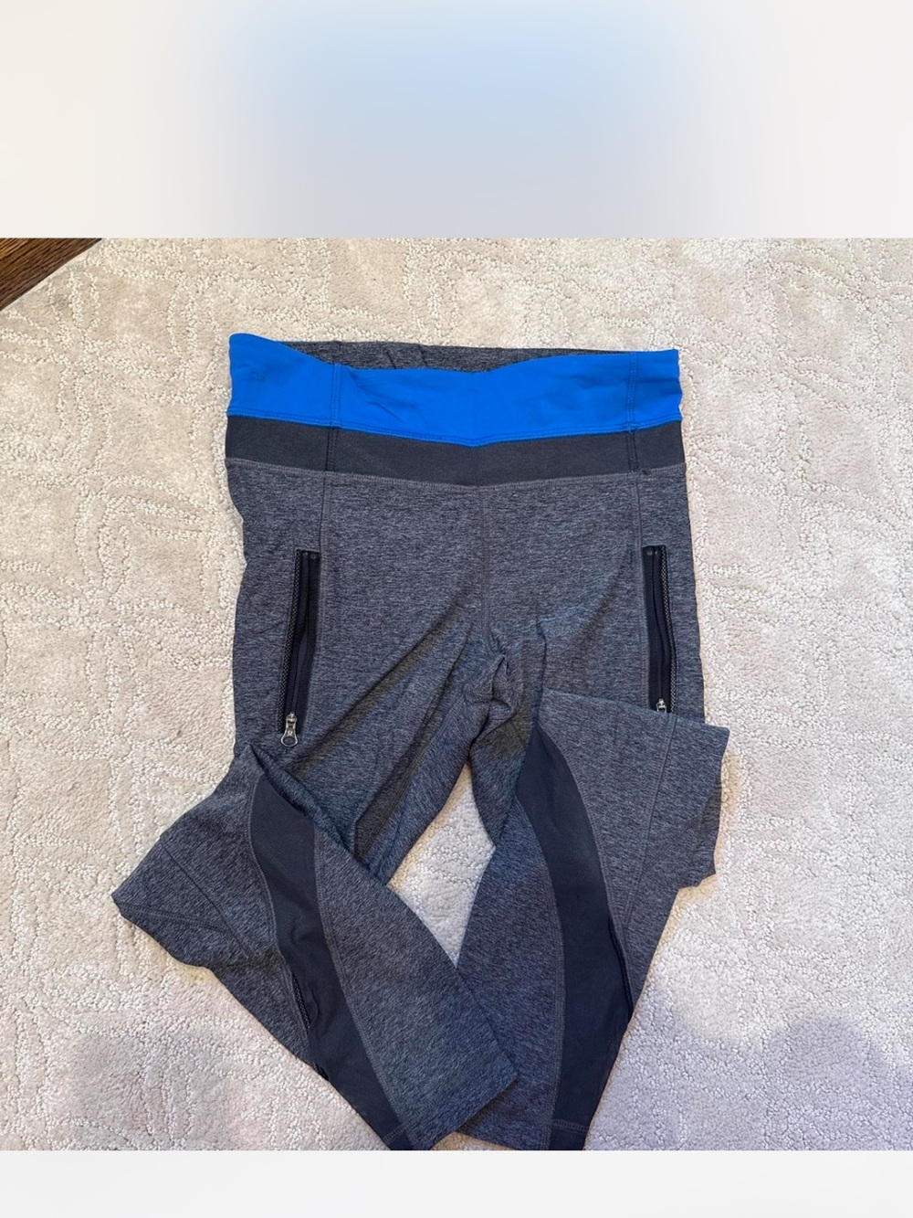 Women’s grey mesh detail Leggings with Blue Waistband